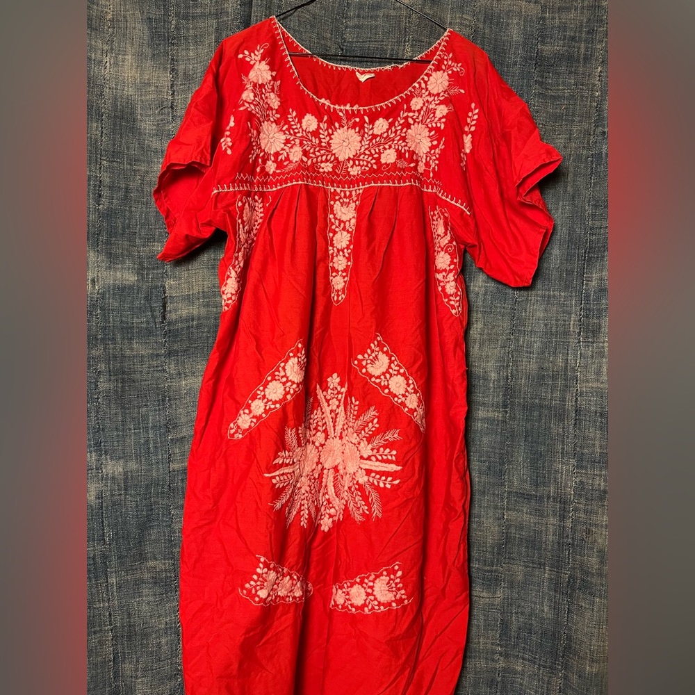 Vintage red and pink Mexicana Floral Dress 1X